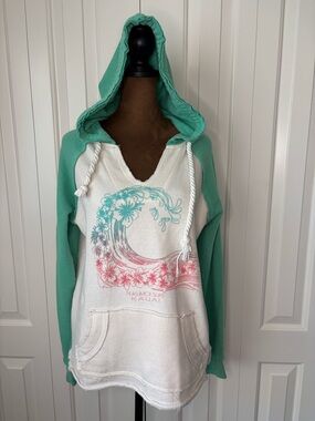 Blue 84 Kauai Surf Wave Hoodie - Mint Green & White Women's Pullover, Small